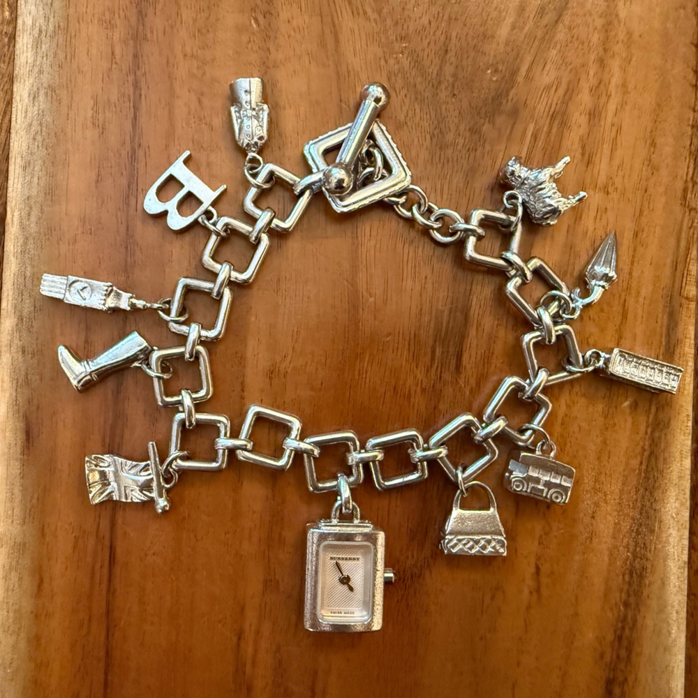 Burberry Silver Charm Bracelet with Watch
